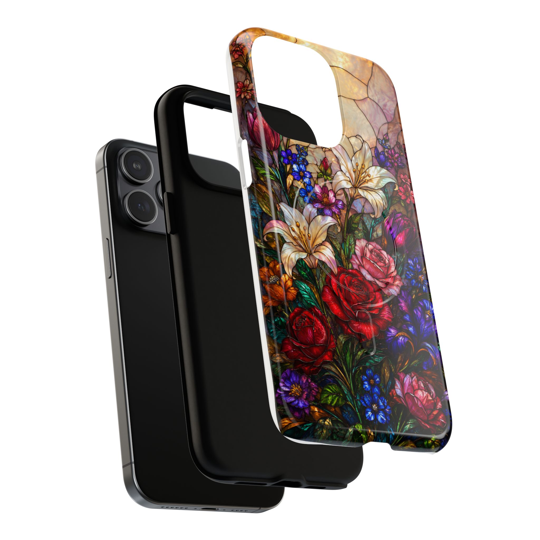 Stained Glass Garden Magnetic Tough Phone Case, Floral Roses & Lilies Case for iPhone and Samsung - Image 21