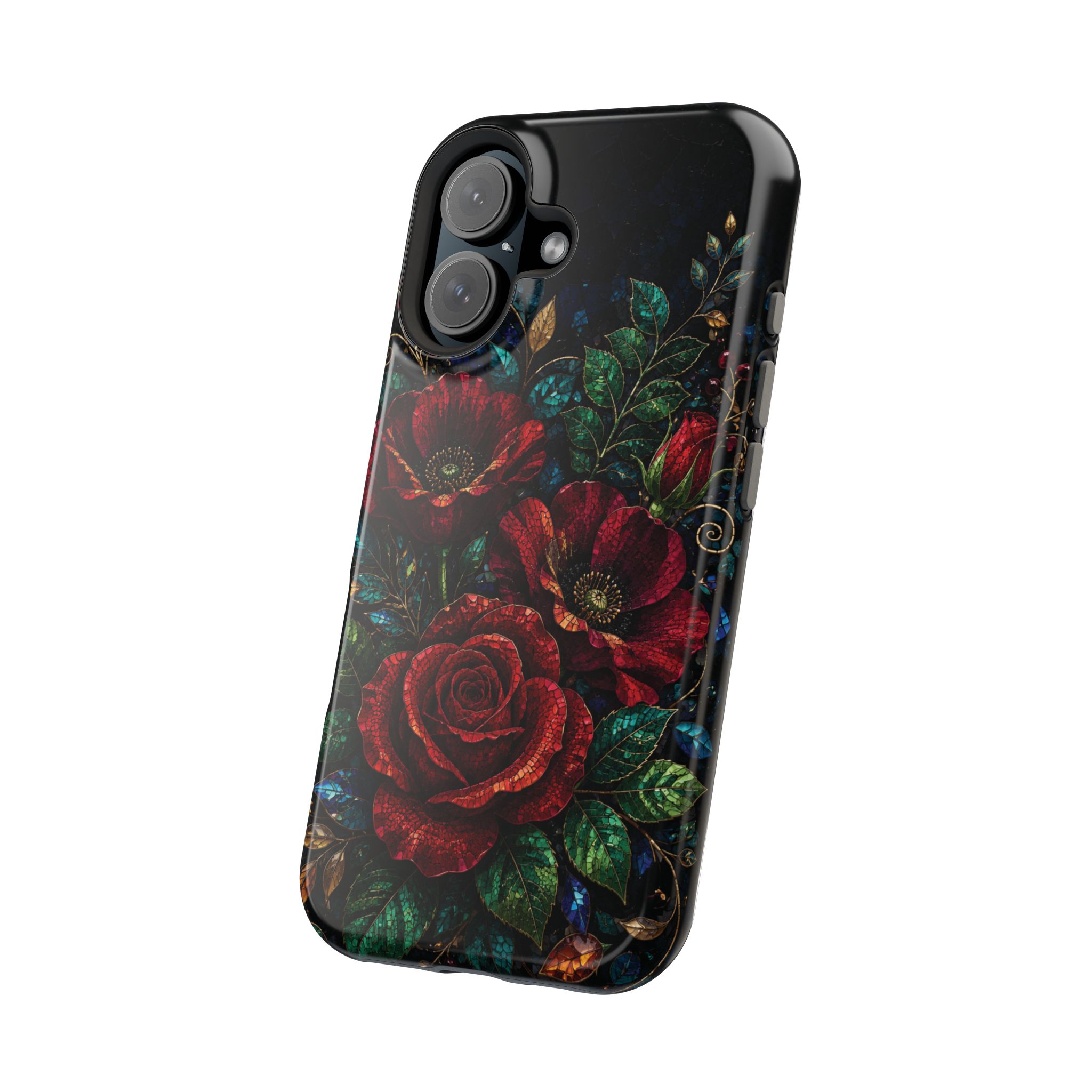 Midnight Rose Mosaic Magnetic Tough Phone Case. Gothic Floral MagSafe® Case for iPhone and Samsung - Image 70