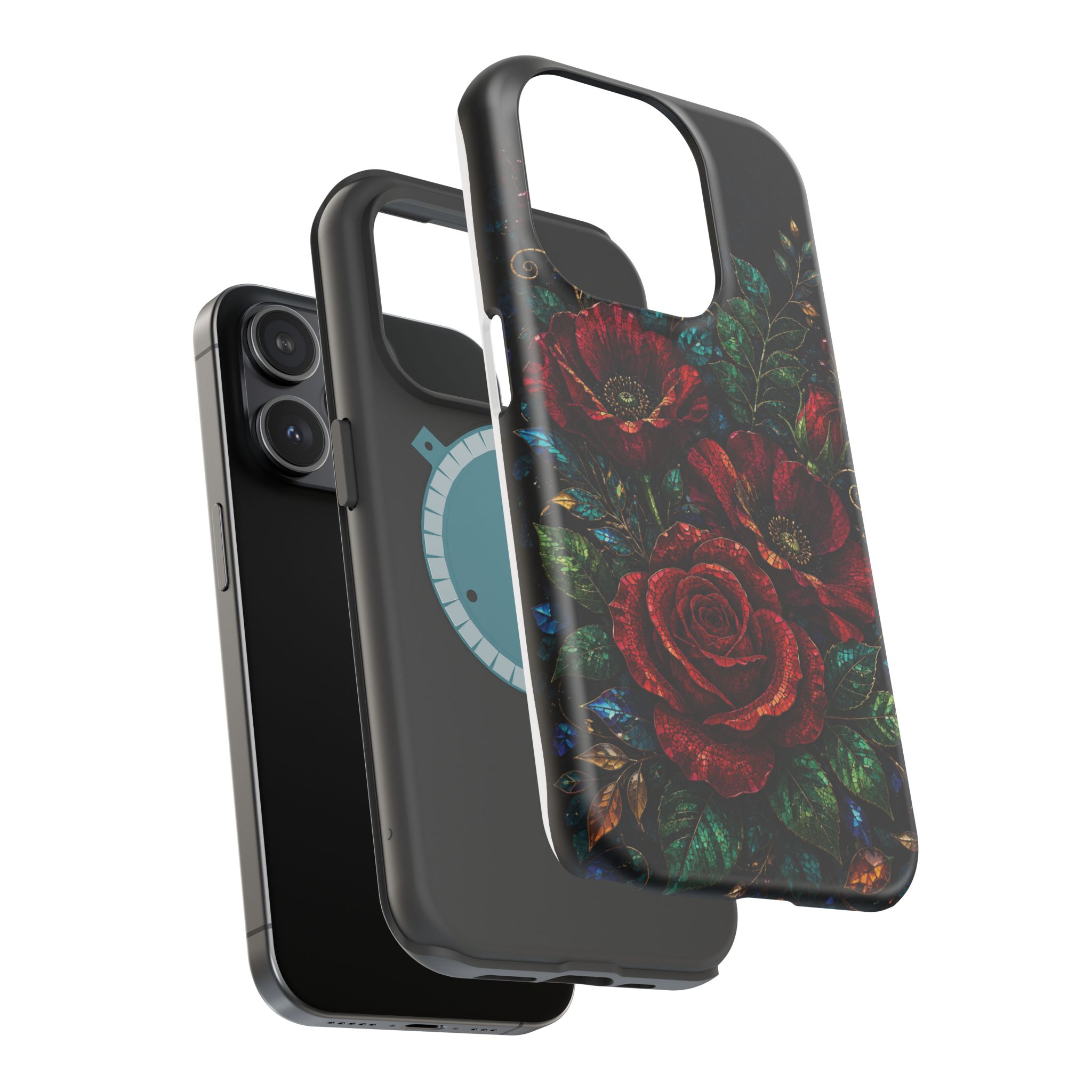 Midnight Rose Mosaic Magnetic Tough Phone Case. Gothic Floral MagSafe® Case for iPhone and Samsung - Image 52
