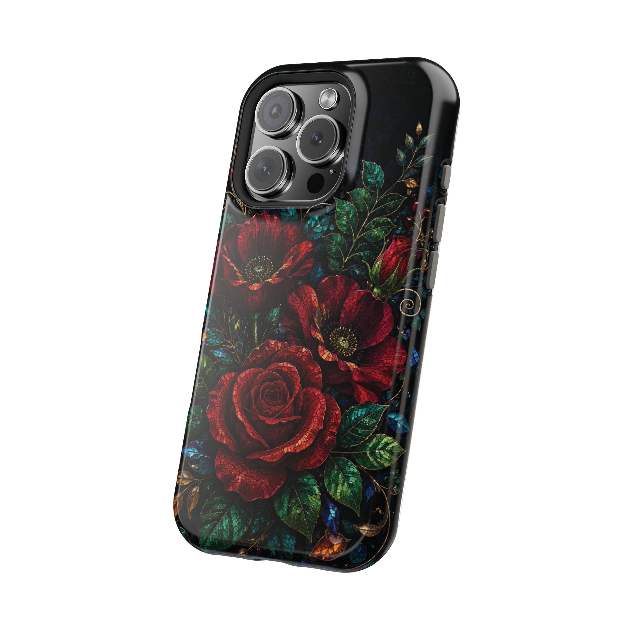 Midnight Rose Mosaic Magnetic Tough Phone Case. Gothic Floral MagSafe® Case for iPhone and Samsung - Image 86