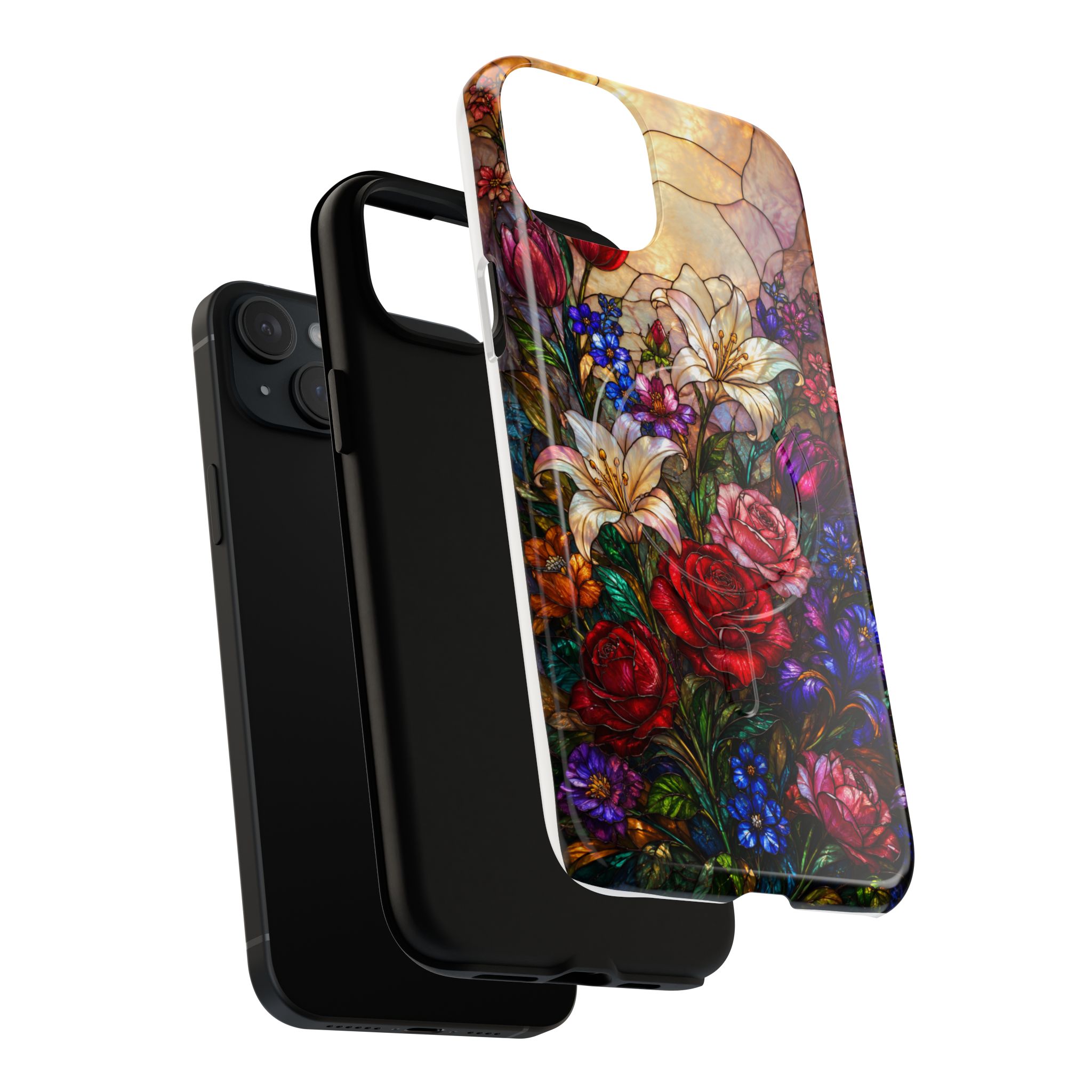 Stained Glass Garden Magnetic Tough Phone Case, Floral Roses & Lilies Case for iPhone and Samsung - Image 15