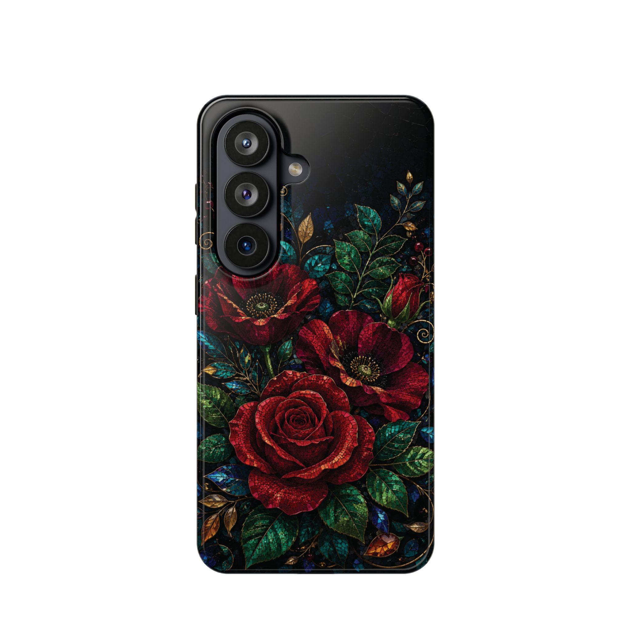 Midnight Rose Mosaic Magnetic Tough Phone Case. Gothic Floral MagSafe® Case for iPhone and Samsung - Image 3