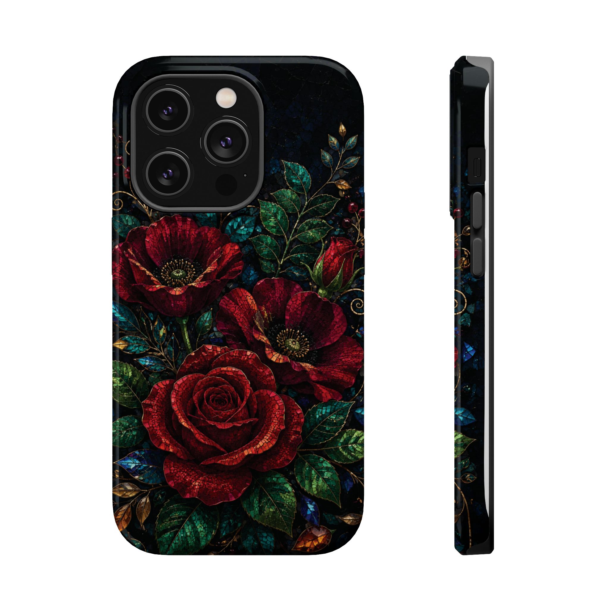 Midnight Rose Mosaic Magnetic Tough Phone Case. Gothic Floral MagSafe® Case for iPhone and Samsung - Image 13