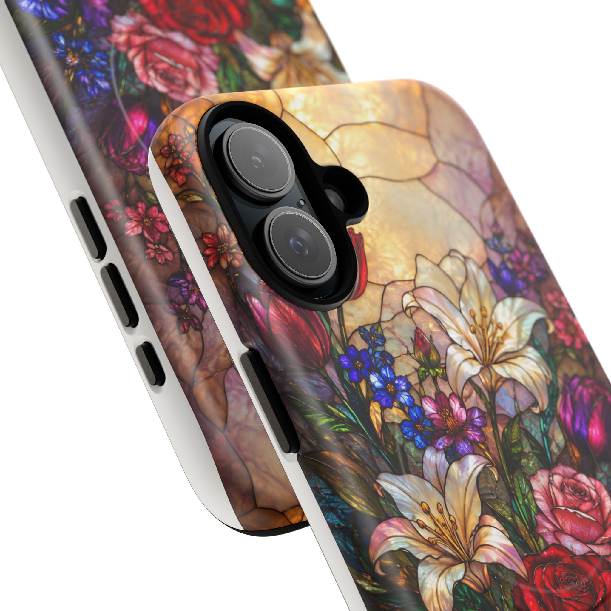 Stained Glass Garden Magnetic Tough Phone Case, Floral Roses & Lilies Case for iPhone and Samsung - Image 47