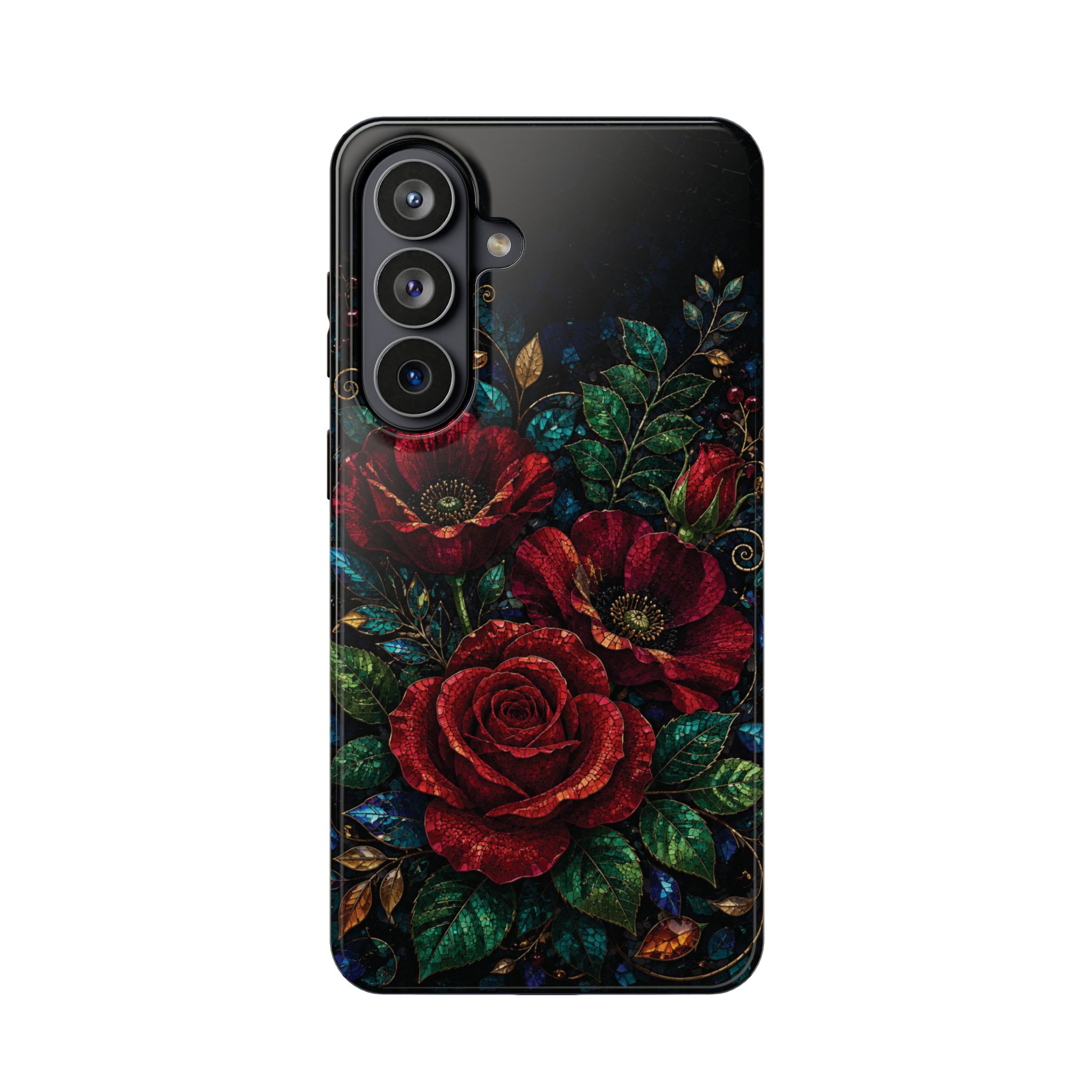 Midnight Rose Mosaic Magnetic Tough Phone Case. Gothic Floral MagSafe® Case for iPhone and Samsung - Image 4