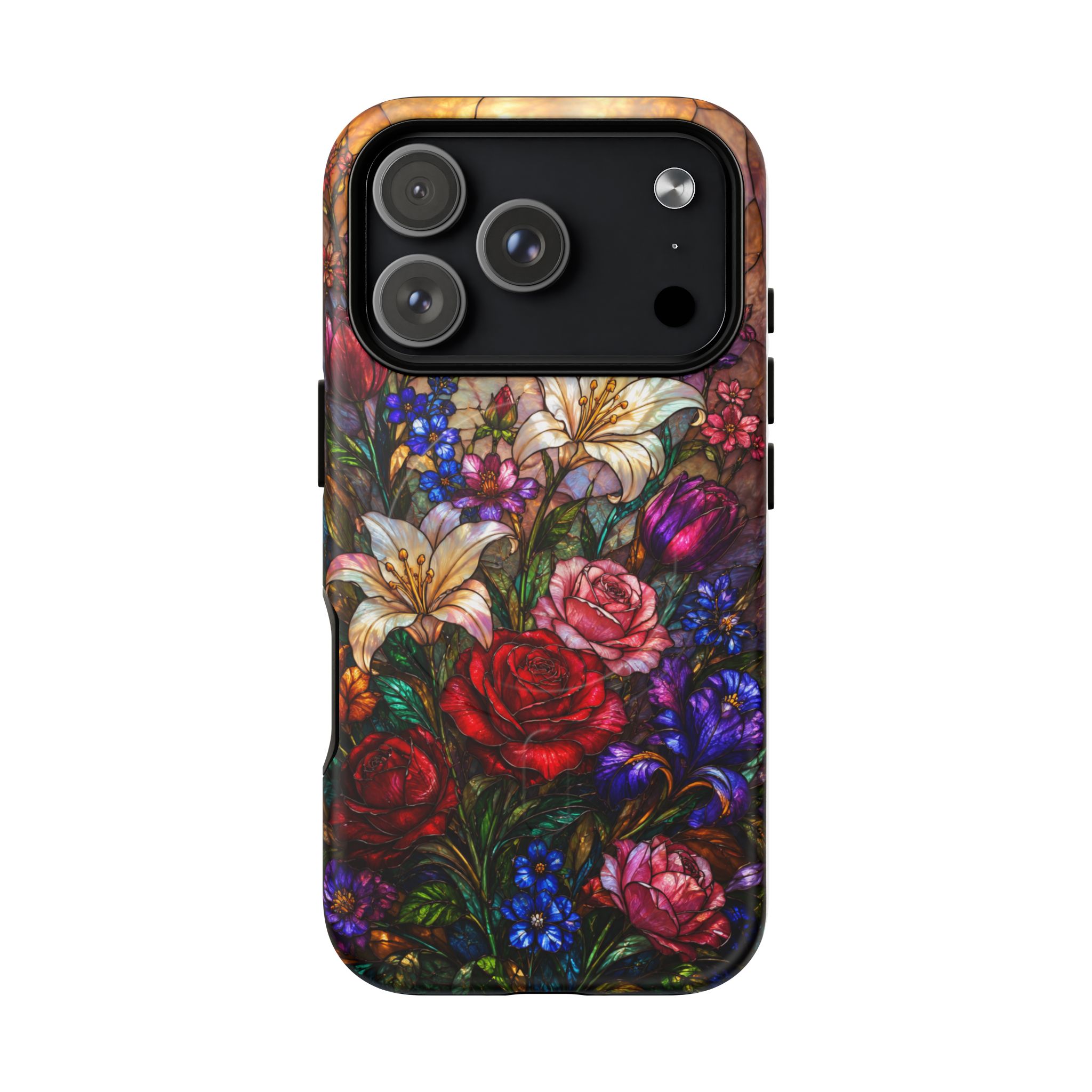 Stained Glass Garden Magnetic Tough Phone Case, Floral Roses & Lilies Case for iPhone and Samsung - Image 59