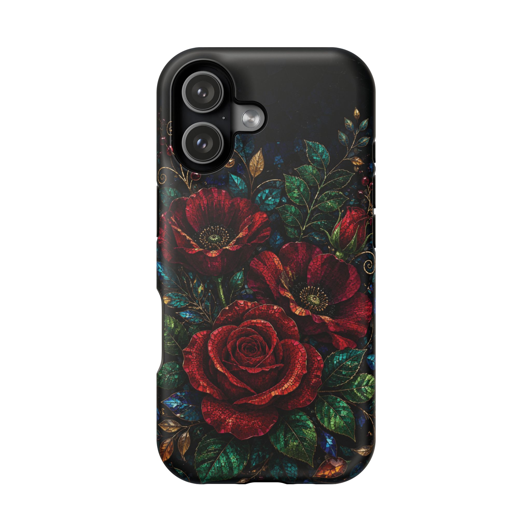 Midnight Rose Mosaic Magnetic Tough Phone Case. Gothic Floral MagSafe® Case for iPhone and Samsung - Image 2