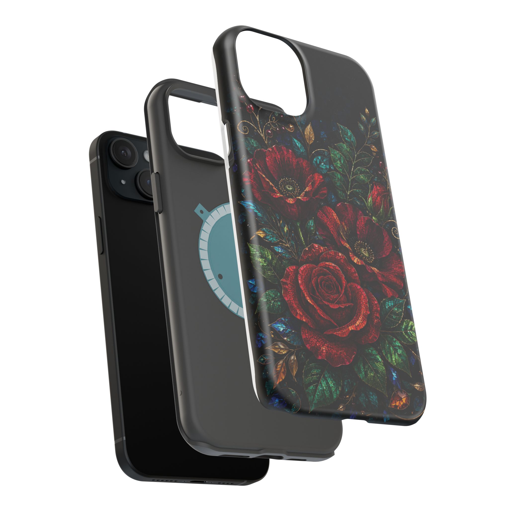 Midnight Rose Mosaic Magnetic Tough Phone Case. Gothic Floral MagSafe® Case for iPhone and Samsung - Image 60